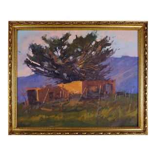 Unsigned Large Tree Behind Adobe House Oil Painting For Sale