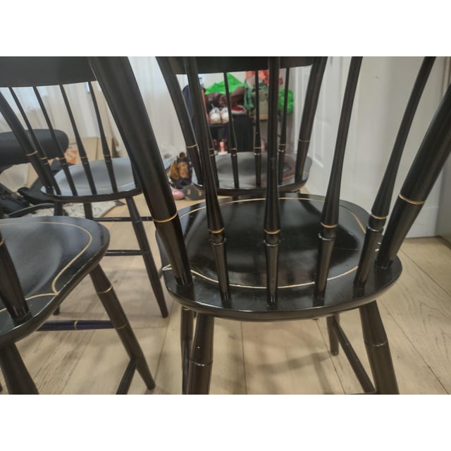 American Vintage Nichols & Stone Ebonized Windsor Chairs (4pcs), Hand-Stenciled, Solid Wood For Sale - Image 3 of 15