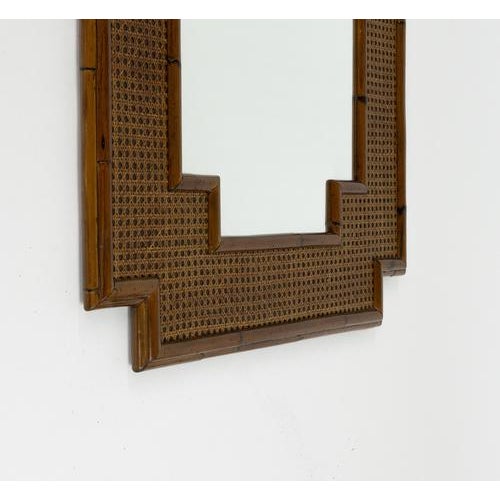 1970s Mid-Century Modern Italian Bamboo and Rattan and Wicker Wall Mirror, 1970s For Sale - Image 5 of 12