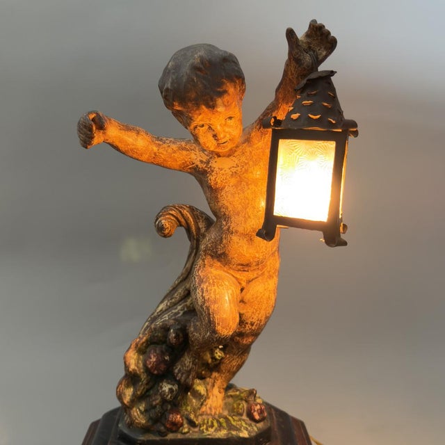 Antique Terracotta Cherub Table Lamp with Wooden Base, Early 1900s For Sale - Image 13 of 18