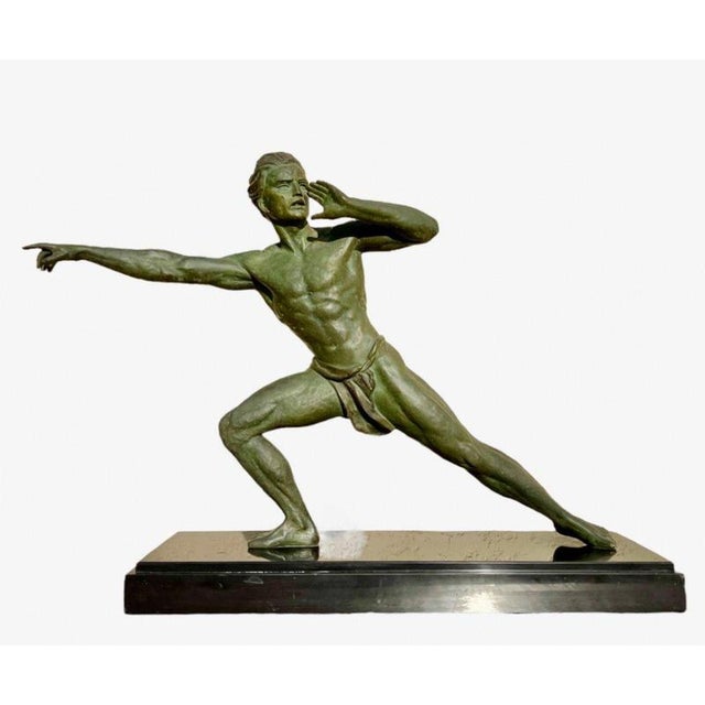 Spelter and Marble Sculpture by Jean De Roncourt, 1930 For Sale - Image 11 of 11