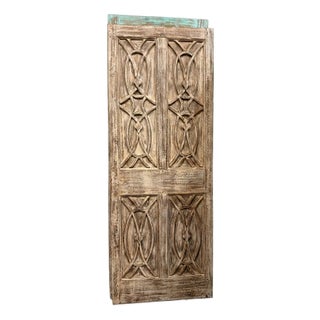 Midcentury Carved Entry Doors in Distressed Wood Architectural Statement Panels 80x30 For Sale