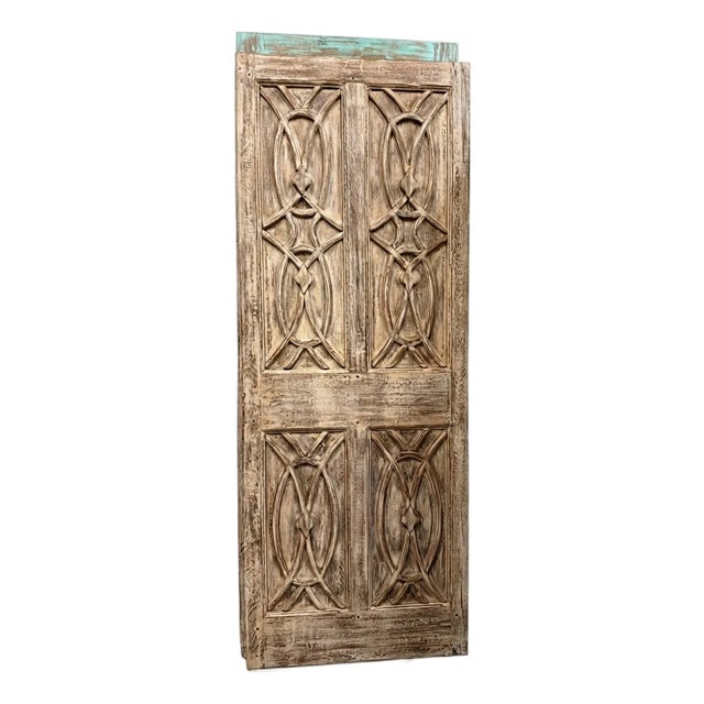 Midcentury Carved Entry Doors in Distressed Wood Architectural Statement Panels 80x30 For Sale