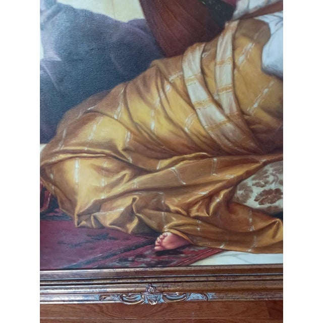 1990s Large Original Regency Fine Art Studio Painting “Woman With Lute” by Talach – Framed 60 X 47 For Sale - Image 11 of 15