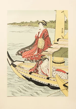 1964 After Kiyonaga "Pleasure Boating Under the Okawa Bridge", Full-Color Print From Japan
