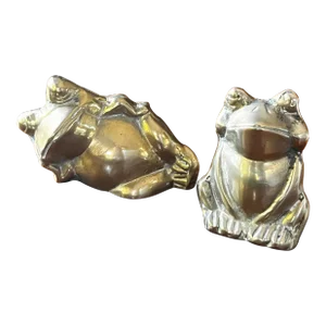 1980s Brass Frog Paperweights Set of 2