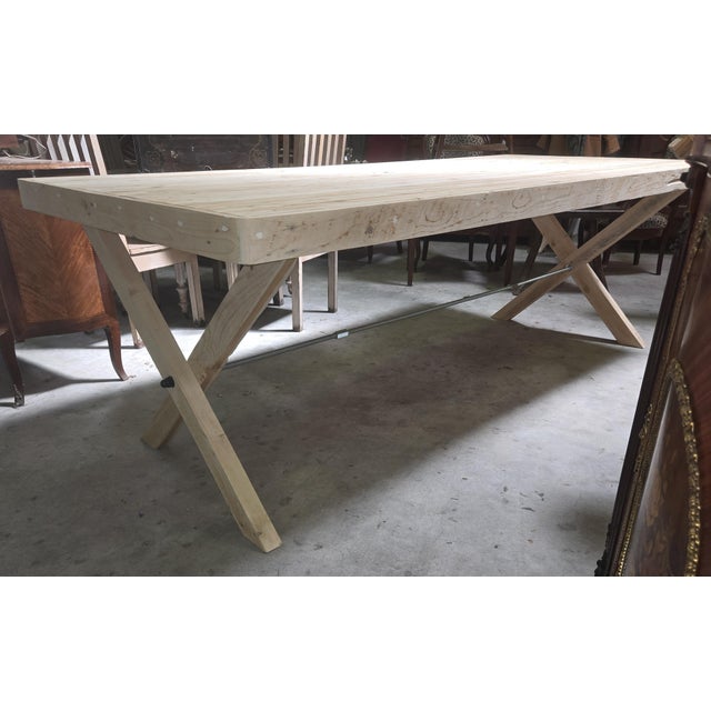 Large Industrial Wood Table with Air-Abrasive Finish, 1950s For Sale - Image 4 of 6