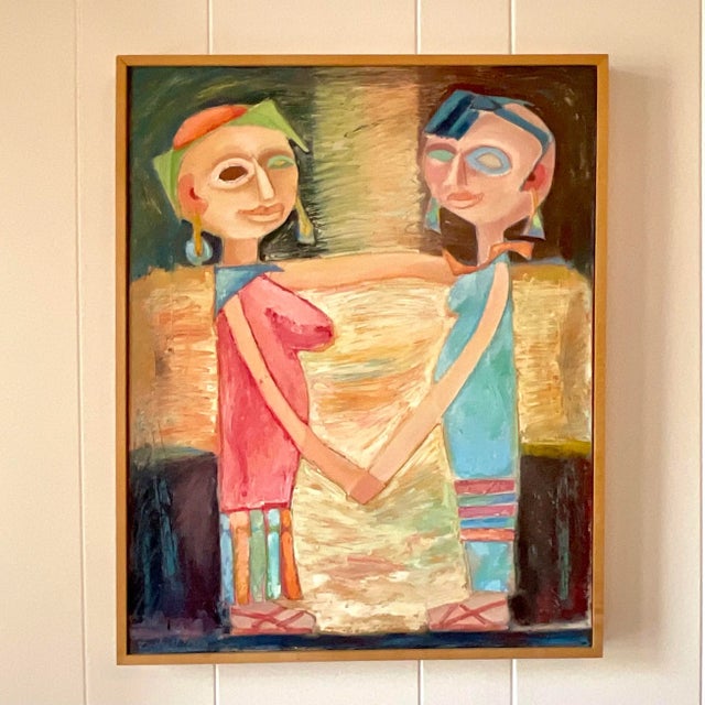 Contemporary Vintage French Contemporary Modernist Figural on Canvas For Sale - Image 3 of 12