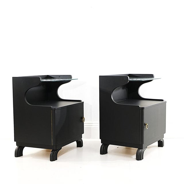 Swedish Art Deco Nightstands with Glass Tops, 1930s, Set of 2 For Sale - Image 4 of 7