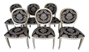 Set of Six Andre Originals Regency Style Silver Painted Wood Dining Chairs
