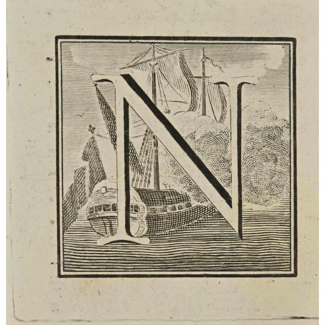 Luigi Vanvitelli, Letter of the Alphabet N, Etching, 18th Century For Sale