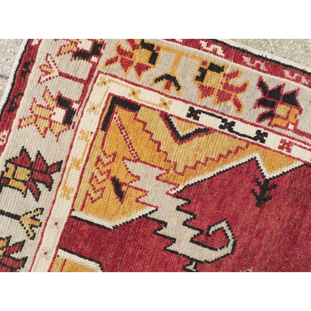 Red Mid-20th Century Handmade Turkish Oushak Throw Rug For Sale - Image 8 of 9