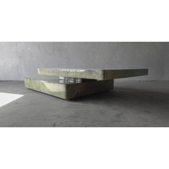 Mid-Century Modern Lacquered Green Goatskin Expanding Coffee Table by Aldo Tura For Sale - Image 3 of 11