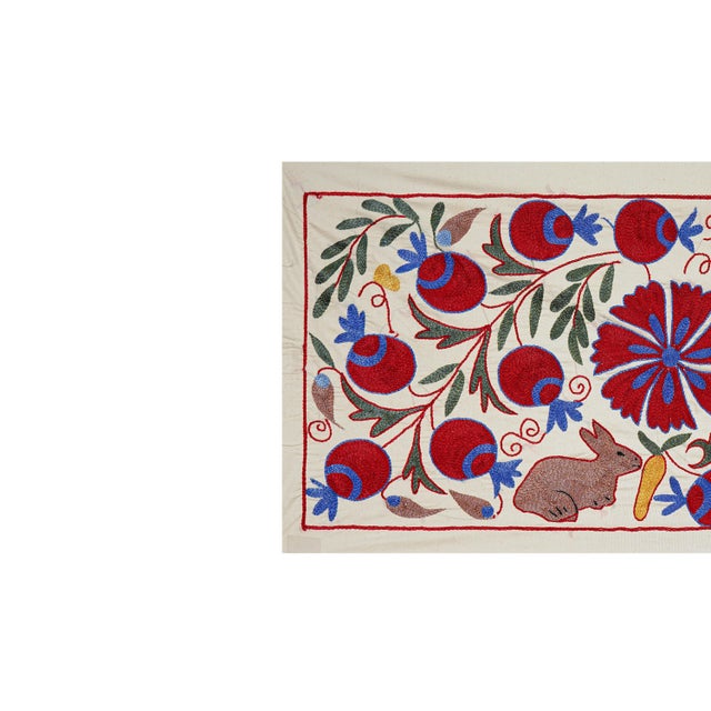 Hand-Embroidered Rabbit Suzani Runner For Sale - Image 4 of 10