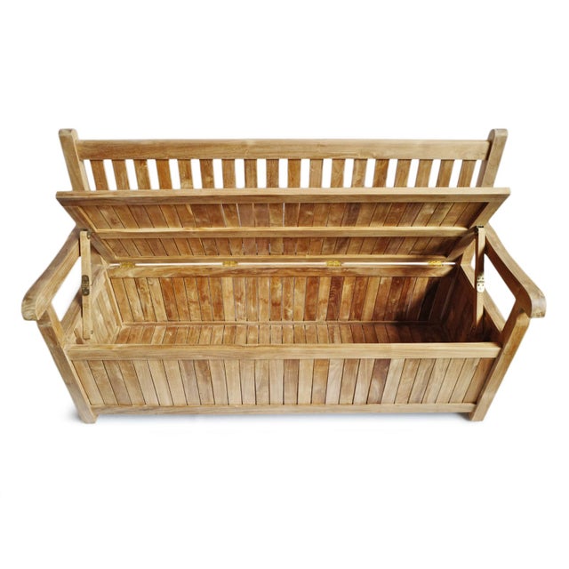 Outdoor Classic Contemporary Teak Trunk Bench For Sale - Image 4 of 7