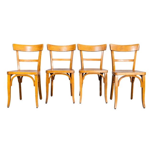 Honey Bentwood Dining Chairs from Baumann, 1950s, Set of 4 For Sale
