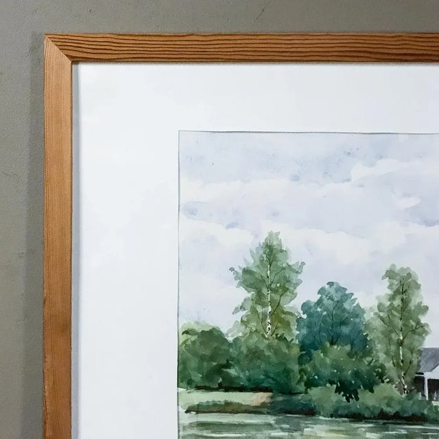 Forest Green Mid-Century Hand Painted Framed Watercolor by Pol Antonis For Sale - Image 8 of 13