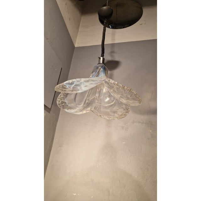 Vintage Pendant Light in Opalescent and Transparent Murano Glass with Metal Structure from Mazzega, 1960s For Sale - Image 4 of 12