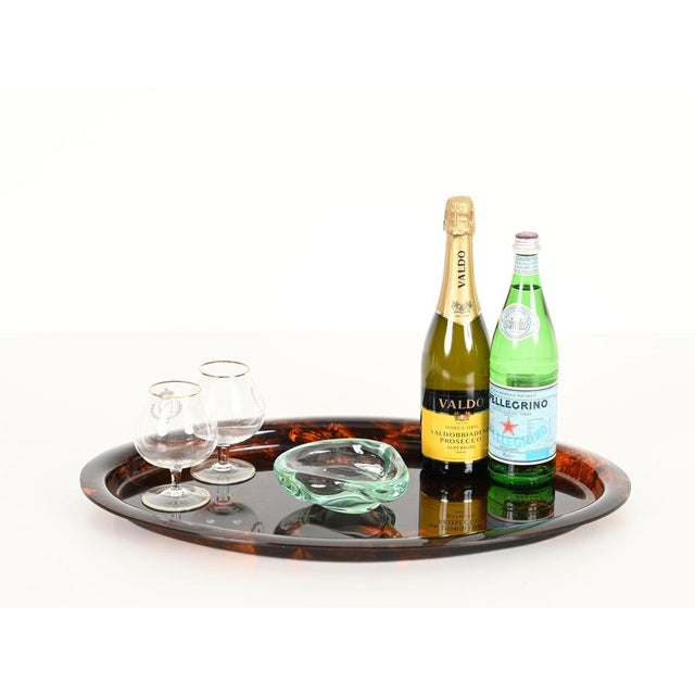 Mid-Century Oval Serving Tray in Tortoiseshell Acrylic Glass from Dior, Italy, 1970s For Sale - Image 9 of 13