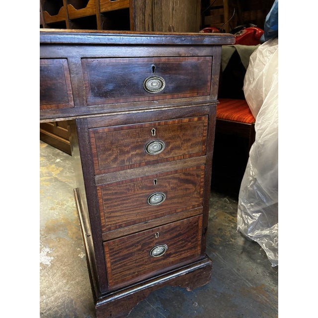 Edwardian Inlaid Mahogany Pedestal Desk with Brown Top For Sale - Image 6 of 18