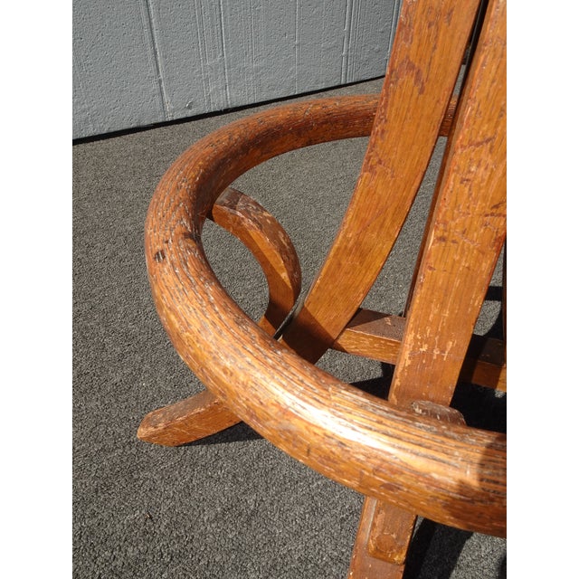 Antique Industrial Adjustable Swivel Oak Drafting Stool Barstool 1of3 ~ # 1 For Sale - Image 10 of 16