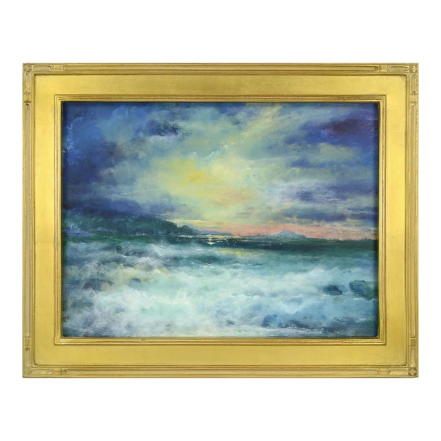 Stormy Sunset Seascape With Purple, Yellow & Green by Vasil Papkov For Sale