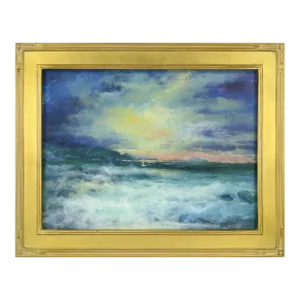 Stormy Sunset Seascape With Purple, Yellow & Green by Vasil Papkov
