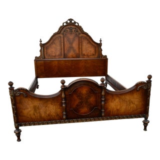 Antique Carved & Inlaid French Style Full Size Bed For Sale