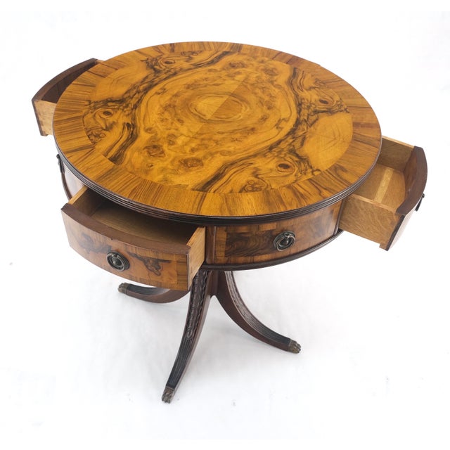 Walnut Round Drum Center Side Table Stand w/ Drawers Johnson Furniture Mint! For Sale - Image 11 of 13