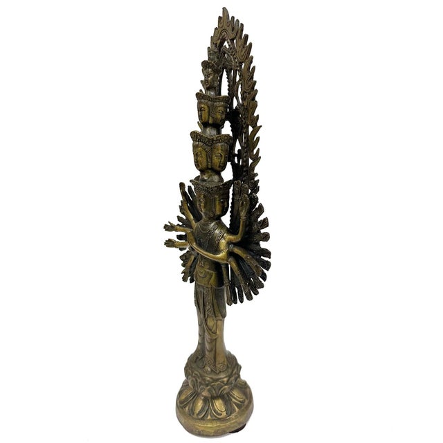 Metal Vintage Chinese Bronze Eleven-Headed Avalokiteshvara, Kwan-Yin Sculpture For Sale - Image 7 of 14