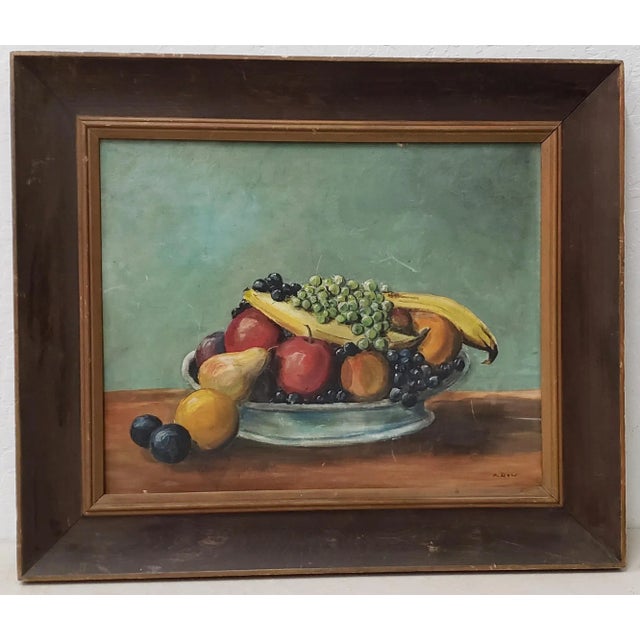 Green Arthur Dow "Fruit Still Life" Original Oil Painting C.1920s For Sale - Image 8 of 8