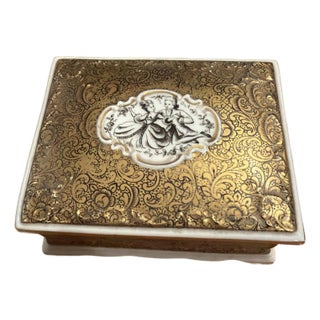 Vintage Erphila German Porcelain Trinket Box Isabell Gold Rococo Bavaria For Sale