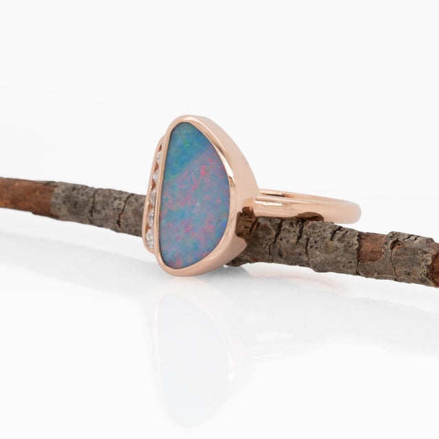3.37cts Boulder Opal Ring With Natural Diamonds Accents: Solid 14k Rose Gold For Sale In Columbus - Image 6 of 8