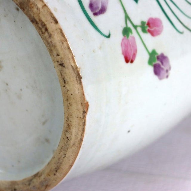 Antique Chinese Pottery Tall Vase With With Floral & Calligraphy C1890 For Sale - Image 12 of 12