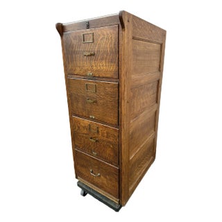 Antique Tiger Oak 4 Drawer Filing Cabinet by Library Bureau Sole Makers For Sale