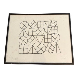 1970s Edward Wasser (1920-2003, American) Quintette Geometric Drawing Rare For Sale
