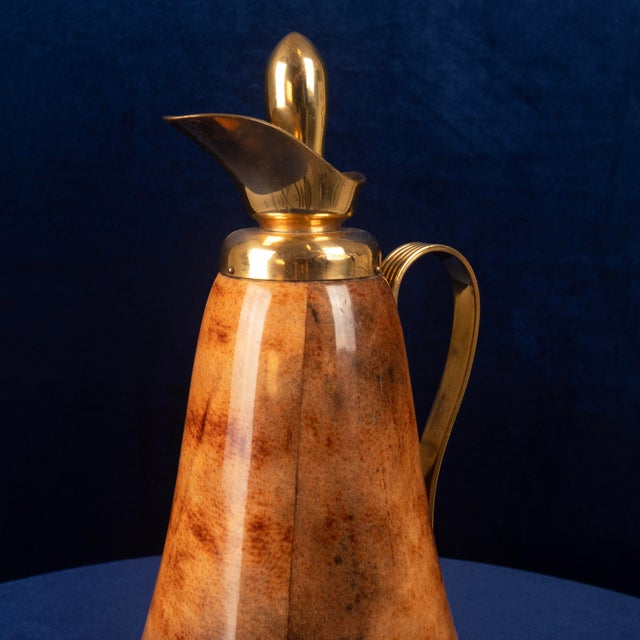 Brown Tobacco-Coloured Parchment and Brass Thermos by Macabo of Cusano Milanino, Italy 1950 For Sale - Image 8 of 17