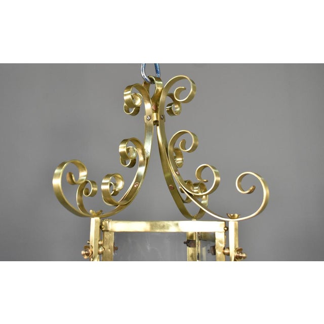 Metal Large French Brass Lantern, 1920s For Sale - Image 7 of 18