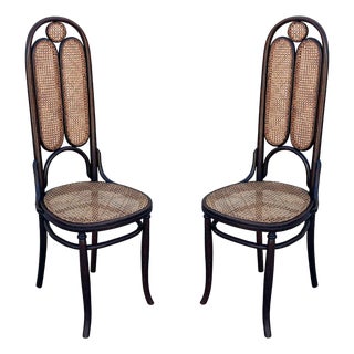 19th Century Vienna Secession Bent Oak & Cane High Back Side Chair No. 16 Attributed to Thonet, Pair For Sale