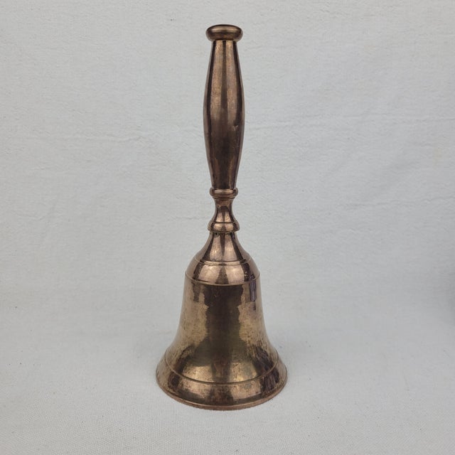 Rustic European Vintage Solid Brass School or Dinner Hand Bell Made in India For Sale - Image 3 of 8