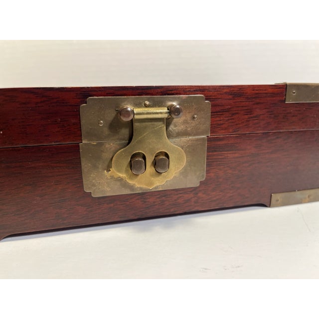 Chinese 1970s Vintage Chinese Brass Wooden Two Sections Jewelry Box For Sale - Image 3 of 9