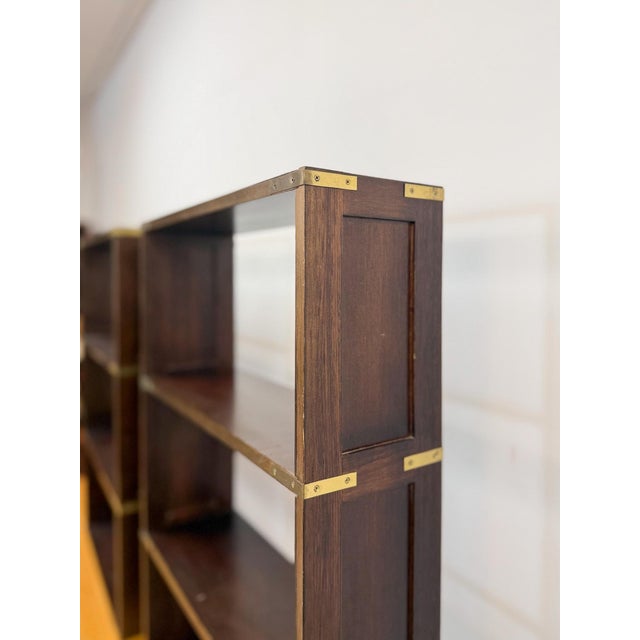 Bombay Company Campaign Style Shelf Pair Brass Trim Vintage Traditional For Sale - Image 12 of 18