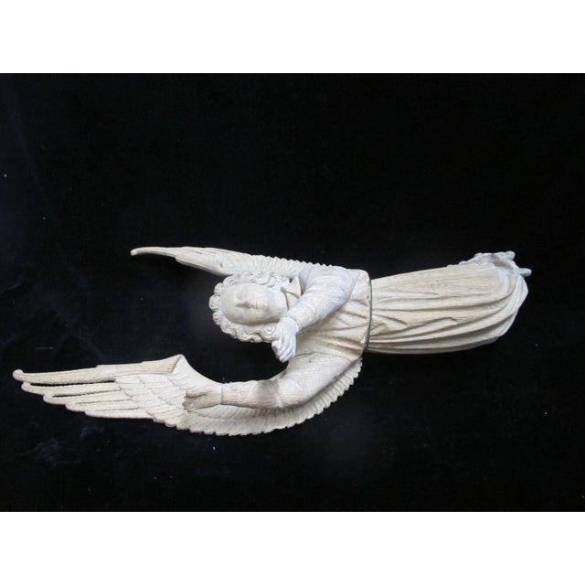 Tan Antique Italian Large Carved Wood Angel Archangel Gabriel Sculpture Wall Hanging For Sale - Image 8 of 14