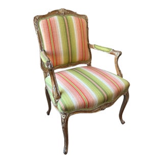 1960s Louis XV Style Parcel Gilt Fauteuil in Striped Upholstery For Sale