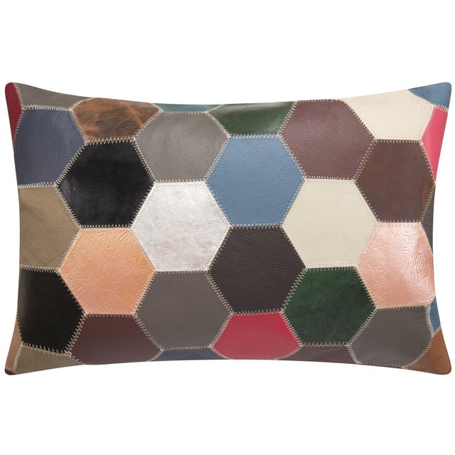 "Add vibrant charm and artisanal craftsmanship to your decor with this 16x24 genuine cowhide leather throw pillow,...