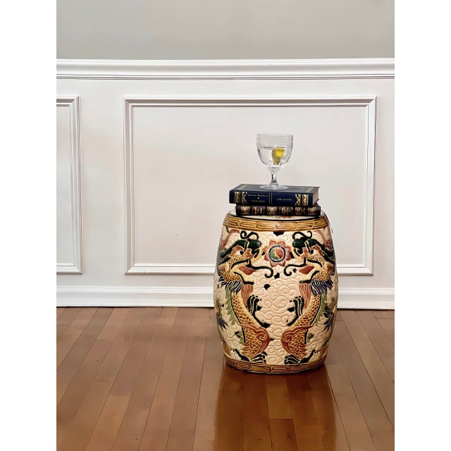 20th Century Chinese Dragon Ceramic Hand-Painted Garden Stool For Sale - Image 13 of 14