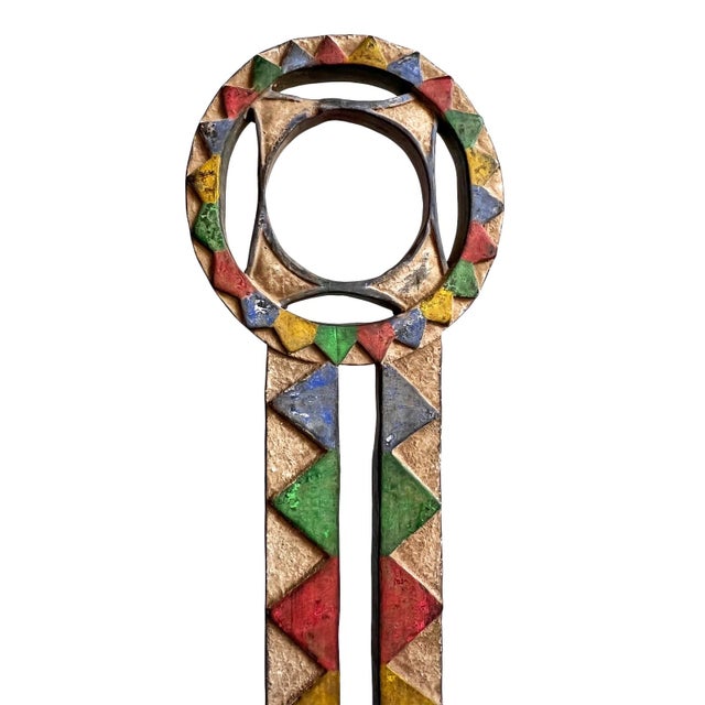 Tribal Vintage Tall Wood Colorful African Bobo Tribal Mask For Sale - Image 3 of 6