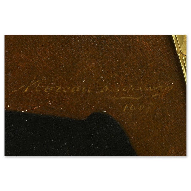 Moreau Deschamps, Portraits of a Belgian Couple, 1905, Oil on Canvases, Framed, Set of 2 For Sale - Image 7 of 15