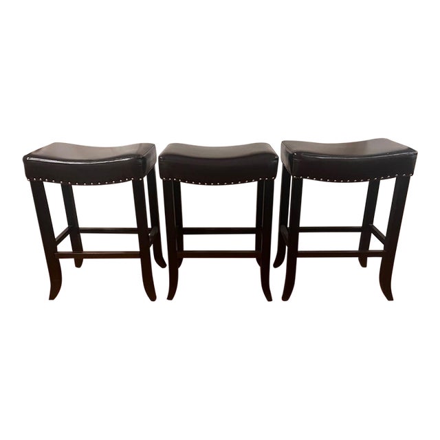 Arhaus Leather Bar Stools Set of 3 Chairish