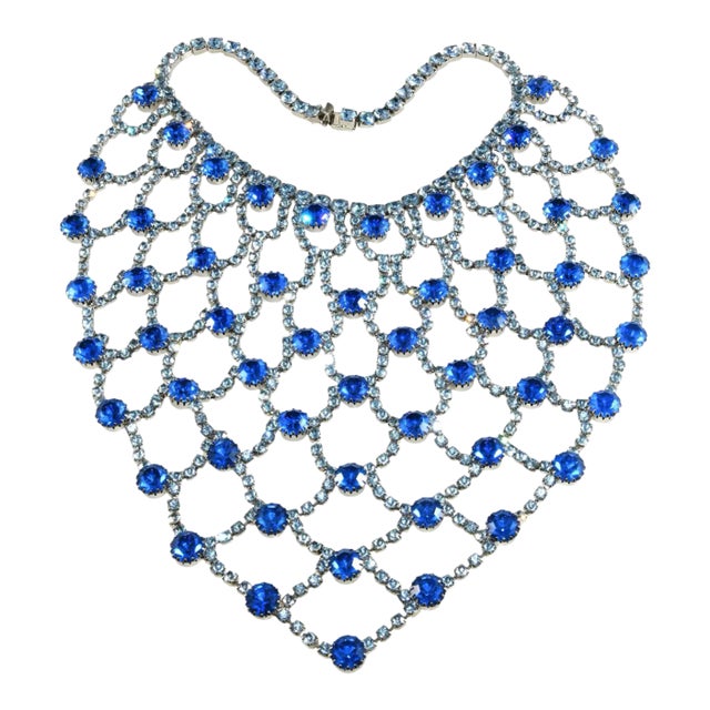 Vintage Dominique Bib Necklace Blue Rhinestones For Sale